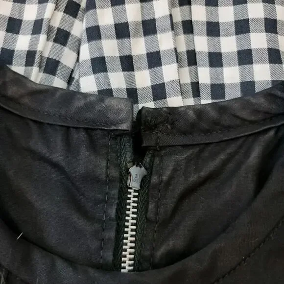 Vintage 50's 60's Handmade Gingham Fit and Flare in Black/White Dress Size Med - Picture 7 of 10